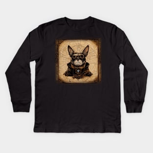 French Bulldog Surreal Steampunk Artwork, Dog Lover Kids Long Sleeve T-Shirt